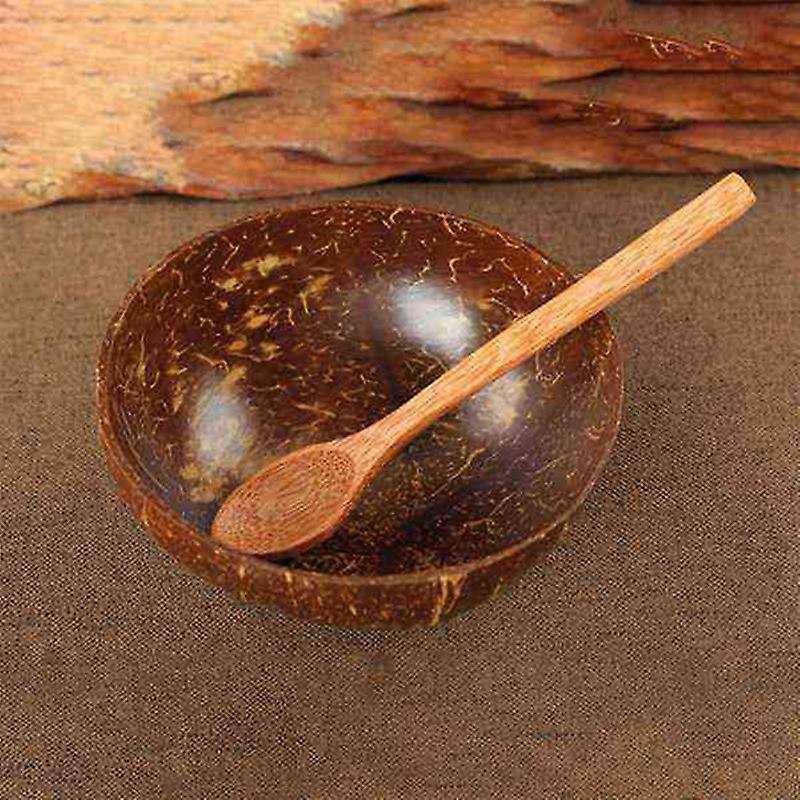 Coconut Bowl Set Handmade Coconut Shell Tableware Wood Spoon Dessert Fruit Salad Mixing Bowl Rice Ra