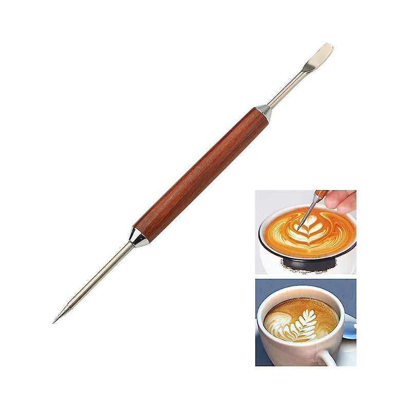 Coffee Art Pen, Coffee Fancy Art Needle Barista Tool, Wood Handle Stainless Decorating Coffee Art N