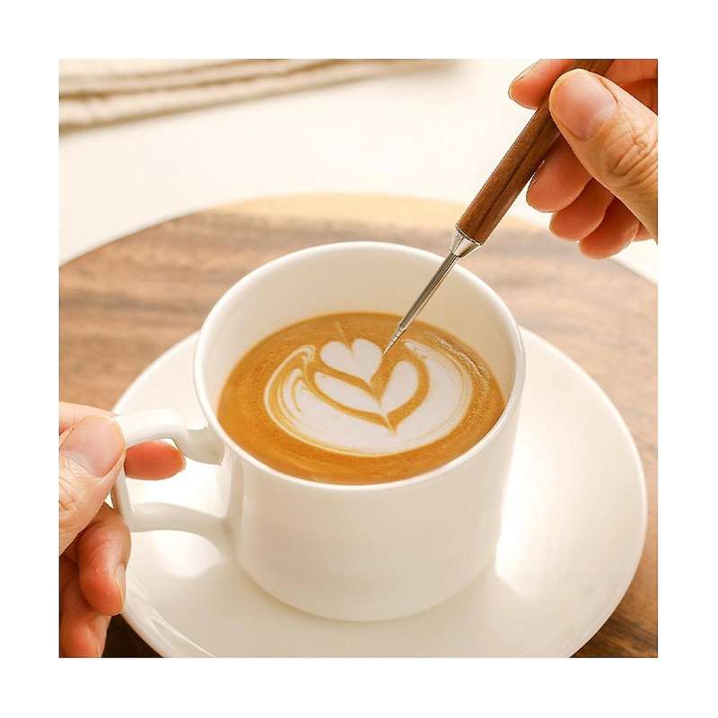 Coffee Art Pen, Coffee Fancy Art Needle Barista Tool, Wood Handle Stainless Decorating Coffee Art N