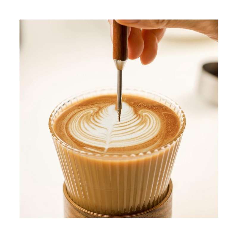 Coffee Art Pen, Coffee Fancy Art Needle Barista Tool, Wood Handle Stainless Decorating Coffee Art N