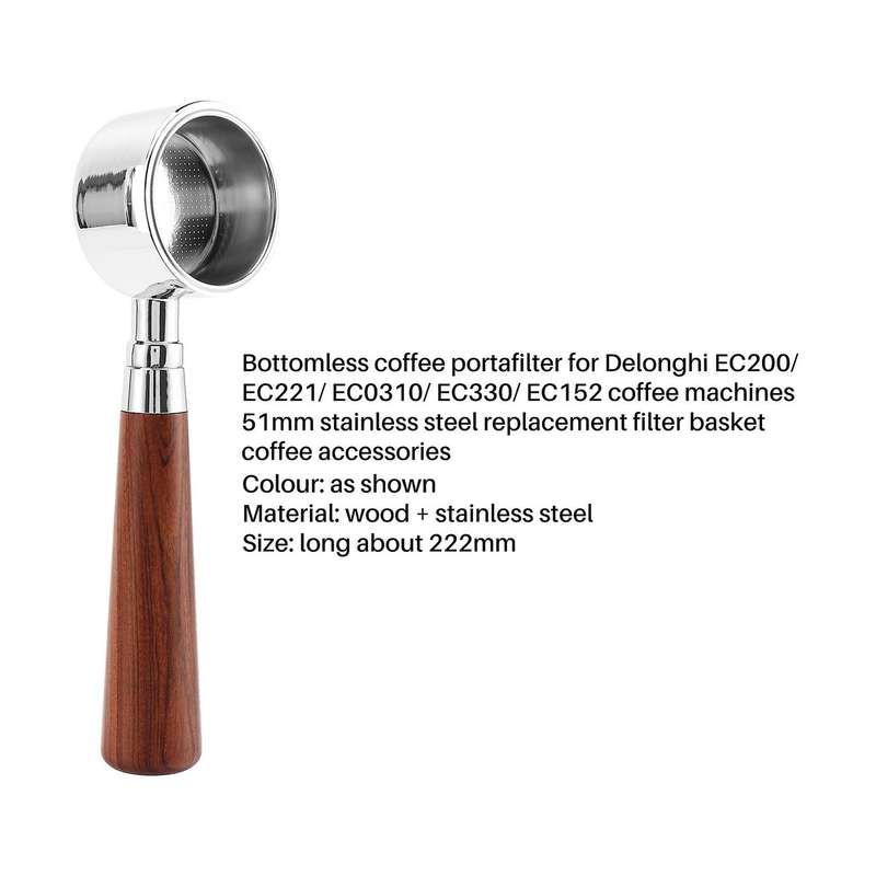 Coffee Bottomless Portafilter for EC200/EC221/EC0310 Filter 51MM Replacement Filter Basket Coffee Ac