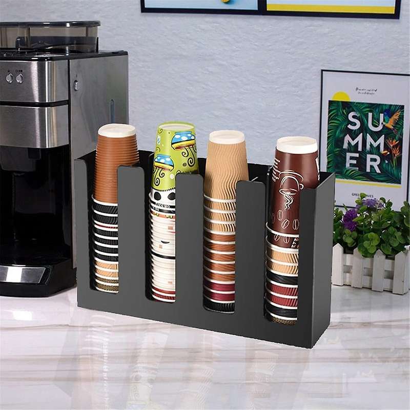 Coffee Cup and Lid Organizer Disposable Paper Cup Holder Dispenser, 4 Compartments
