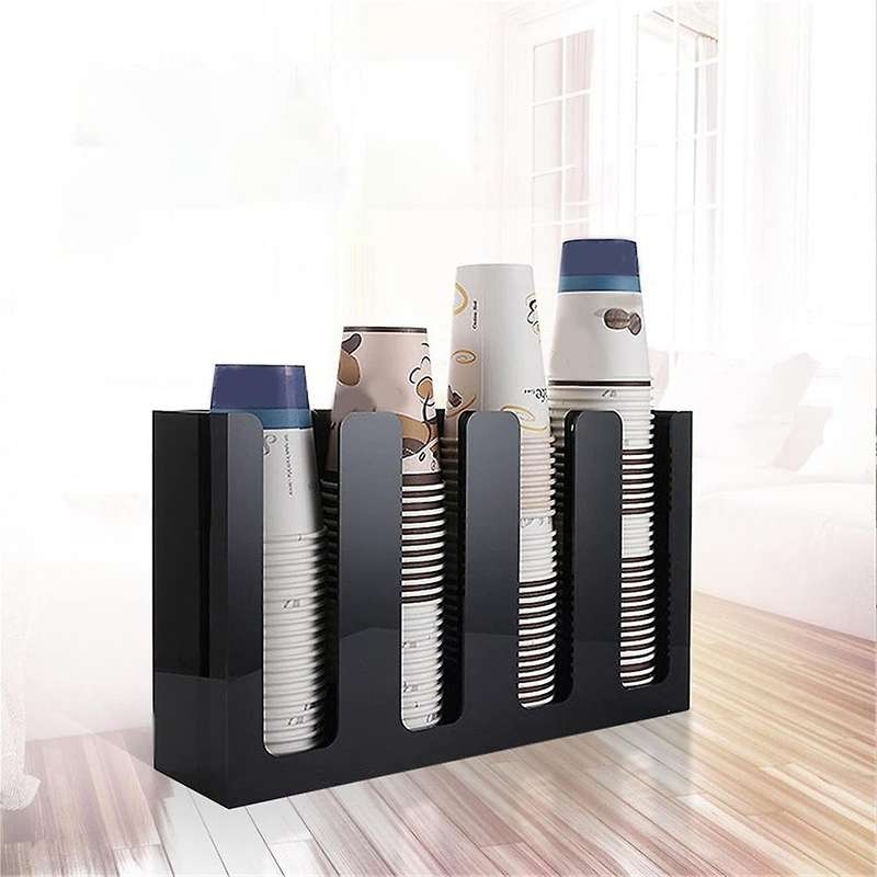 Coffee Cup and Lid Organizer Disposable Paper Cup Holder Dispenser, 4 Compartments