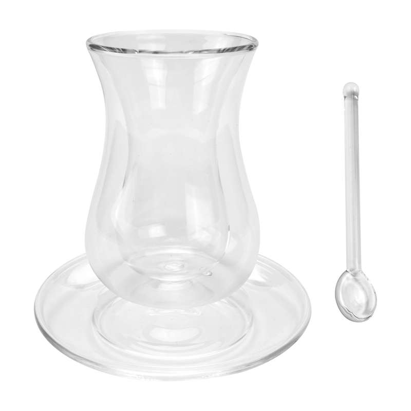 Coffee Cup Set with Saucer and Glass Spoon Heat Preservation Double Glass Transparent Black Tea Cup