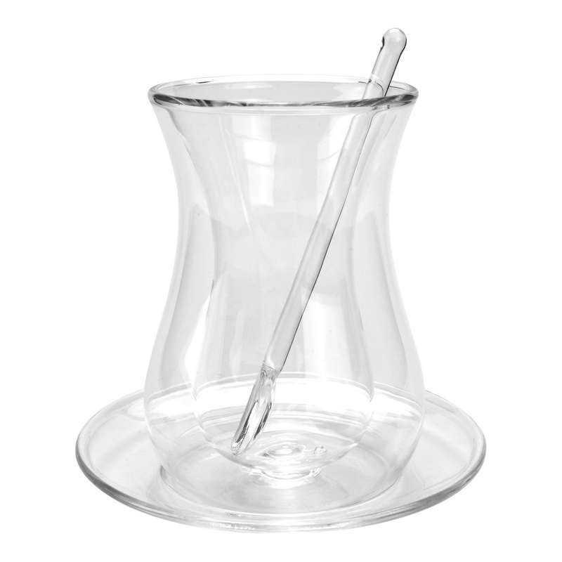 Coffee Cup Set with Saucer and Glass Spoon Heat Preservation Double Glass Transparent Black Tea Cup