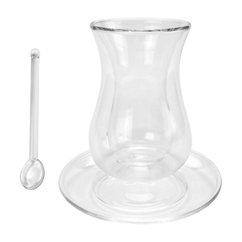 Coffee Cup Set with Saucer and Glass Spoon Heat Preservation Double Glass Transparent Black Tea Cup