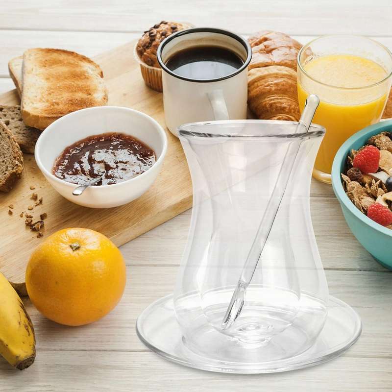 Coffee Cup Set with Saucer and Glass Spoon Heat Preservation Double Glass Transparent Black Tea Cup