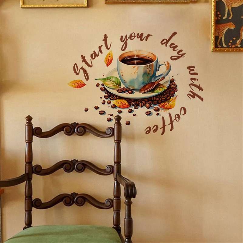 Coffee Cup Wall Stickers Restaurant Background Decoration Mural for Cafe Kitchen Room Home Decor Sel