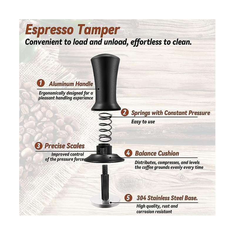Coffee Espresso Tamper 51mm with Wdt Tool Calibrated Spring Loaded, with Silicone Mat, for Espresso