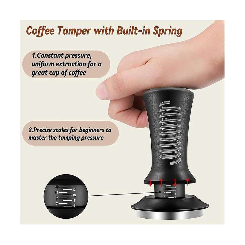 Coffee Espresso Tamper 51mm with Wdt Tool Calibrated Spring Loaded, with Silicone Mat, for Espresso