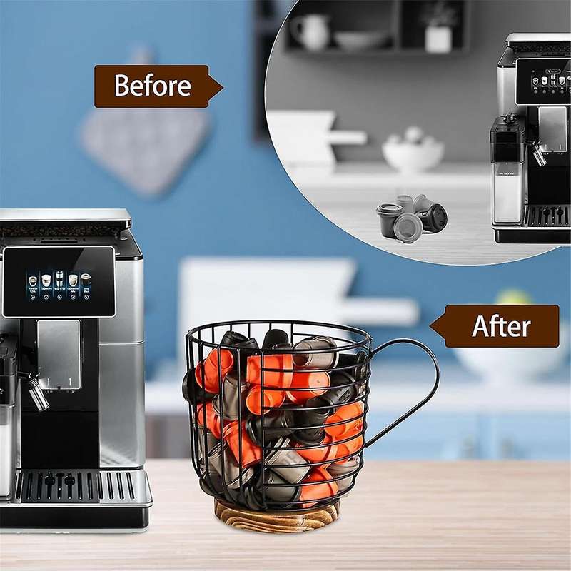Coffee Filter Holder with Lid, Coffee Filters Storage, Wooden Coffee Filter Container Basket, Round