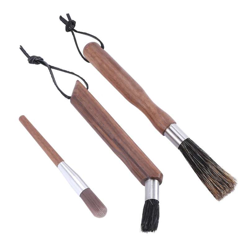Coffee Grinder Cleaning Brush with Natural Bristles Lanyard Coffee Machine Brush Cleaner Tool for Ba