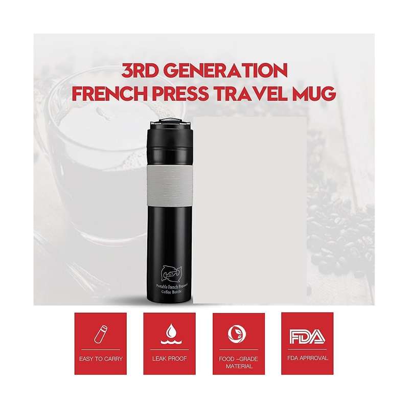 Coffee Maker French Press Travel Coffee Mug Portable Tea and Coffee Maker Bottle, Hot and Cold Coff