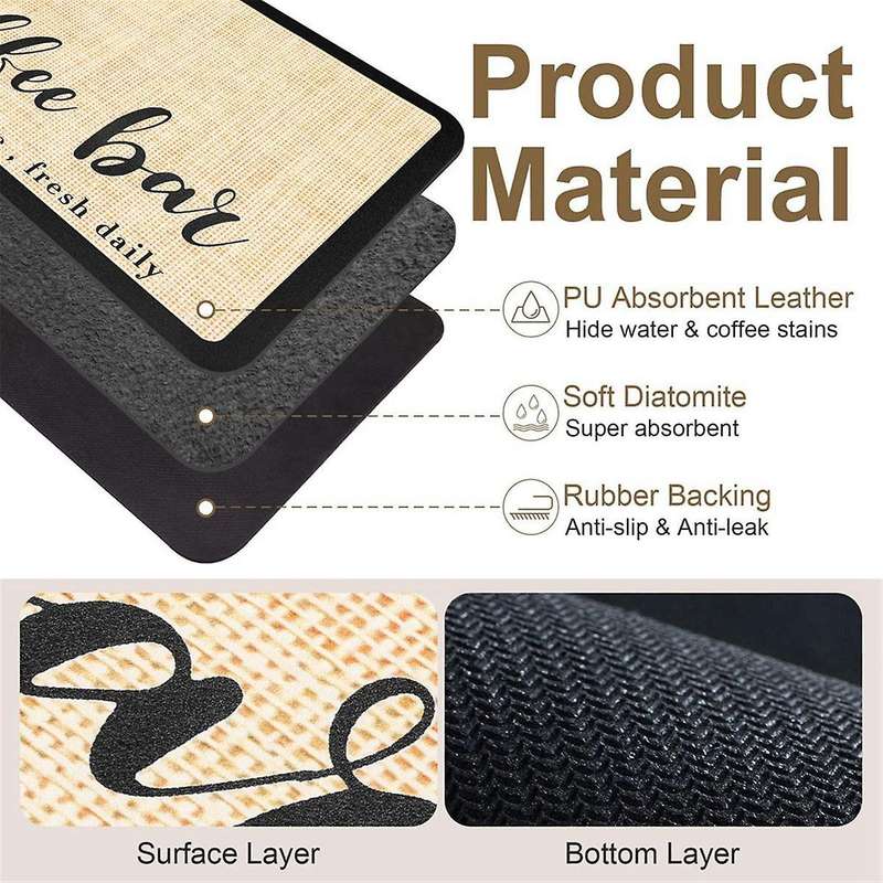 Coffee Mat Coffee Bar Mat - Hide Stain Absorbent Rubber Backed Quick Drying Mat Fit Under Coffee Mak
