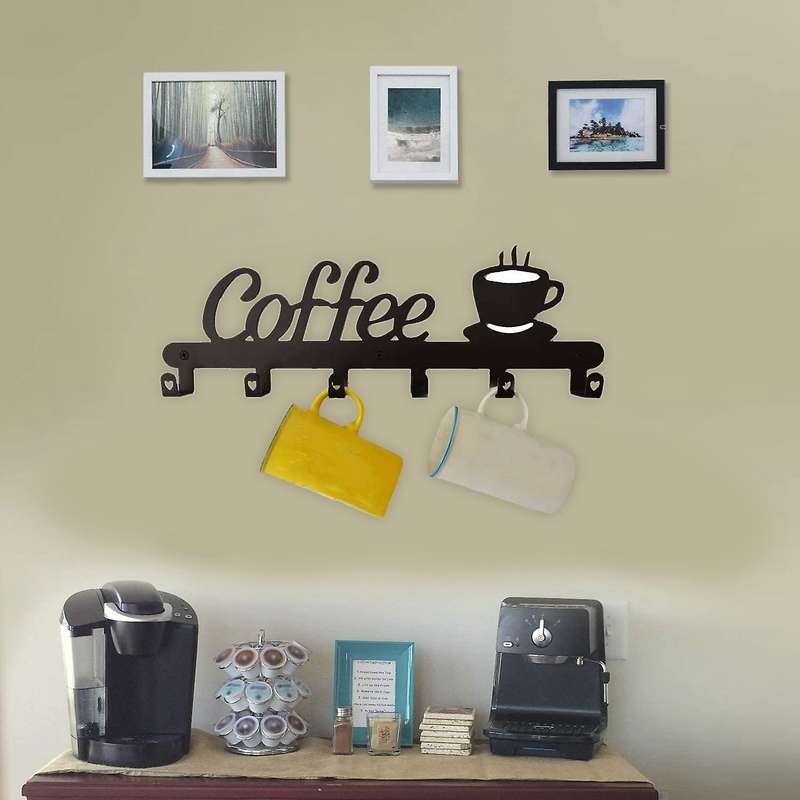 Coffee Mug Holder Wall Mounted,Coffee Bar Decor Sign,Coffee Cup Rack Holds,Coffee Sign Mug Hanger,Co