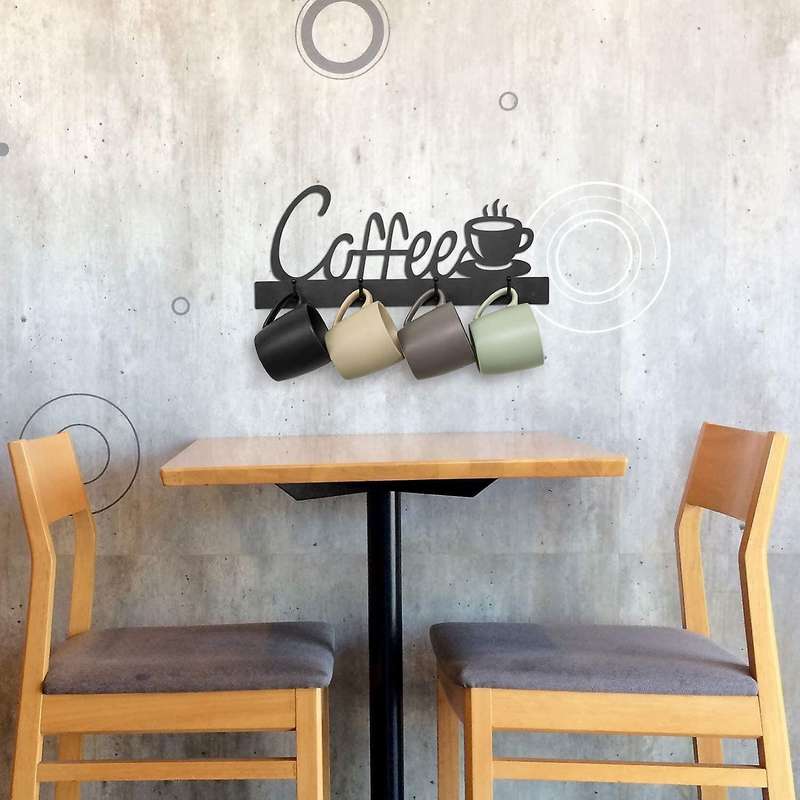 Coffee Mug Holder Wall Mounted,Coffee Bar Decor Sign,Coffee Cup Rack Holds,Coffee Sign Mug Hanger,Co