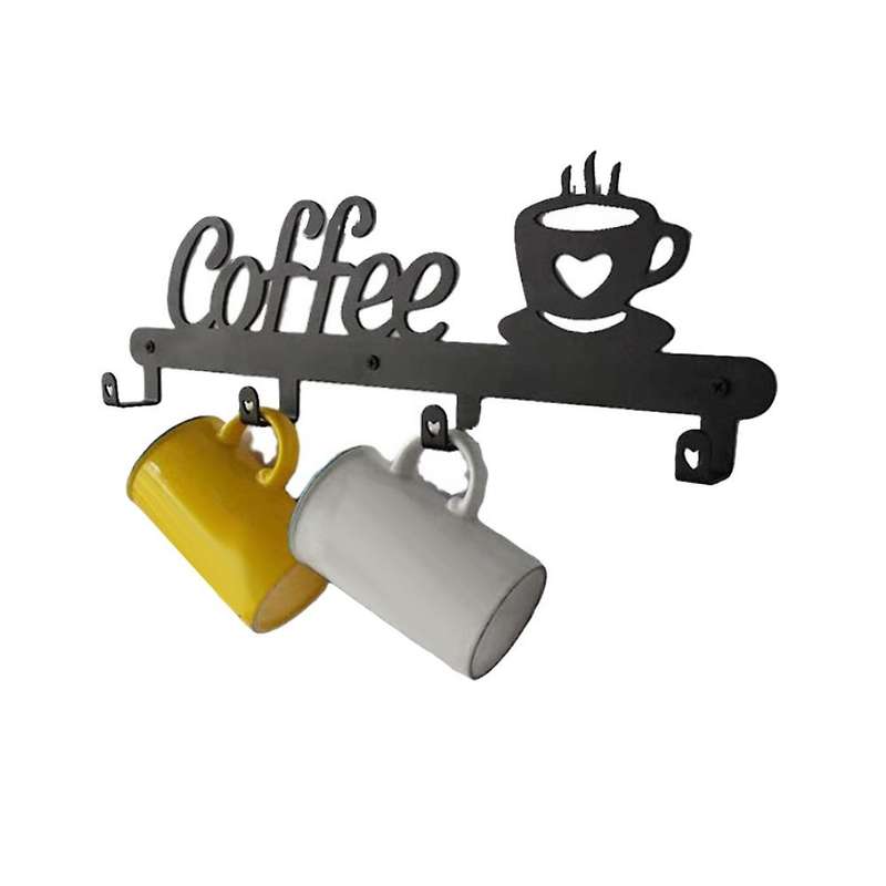 Coffee Mug Holder Wall Mounted(4 Hooks),Kitchen or Coffee Bar Decor Sign,for Coffee Mug Hangers Disp
