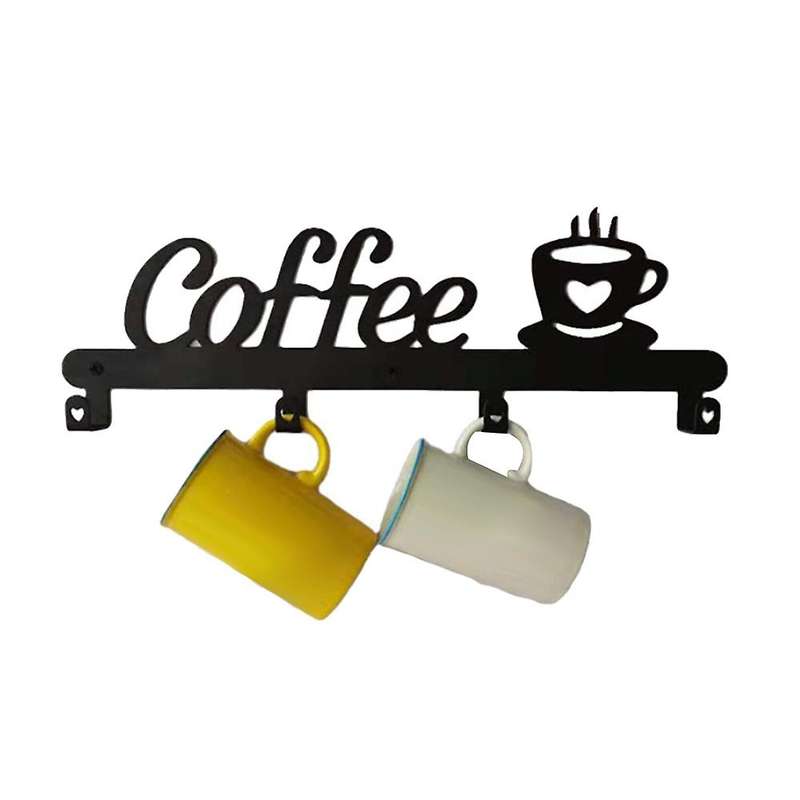 Coffee Mug Holder Wall Mounted(4 Hooks),Kitchen or Coffee Bar Decor Sign,for Coffee Mug Hangers Disp
