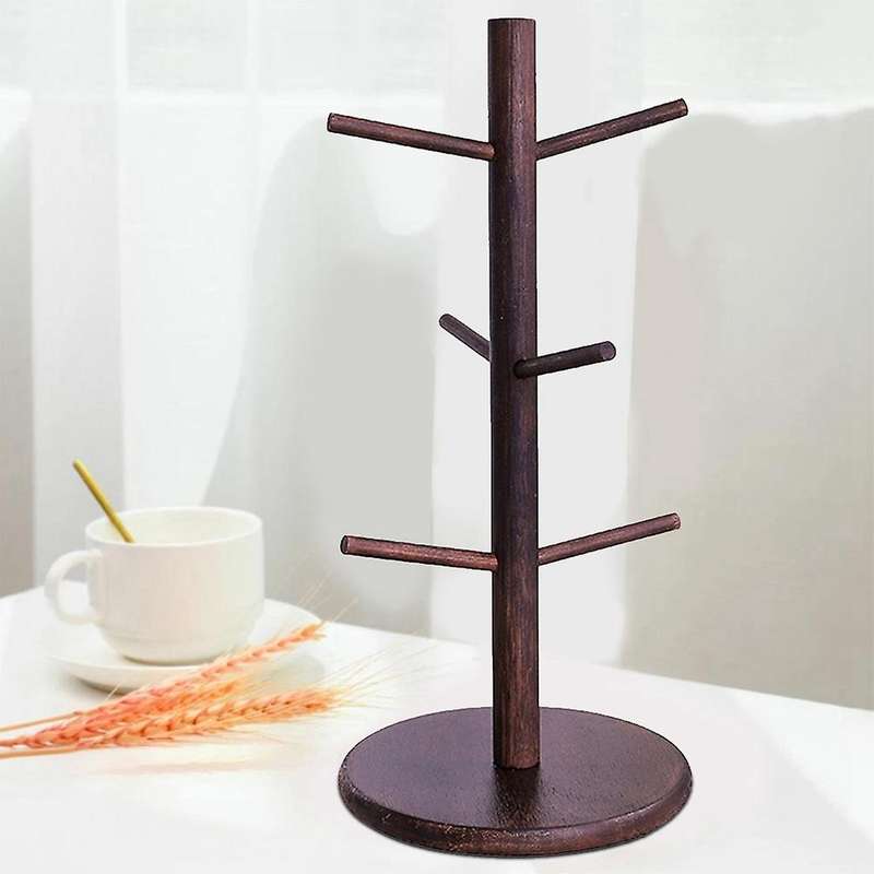 Coffee Mug Holder,coffee Mug Tree,coffee Organizer Station with 6 Hooks,bamboo Coffee Mug Holders F