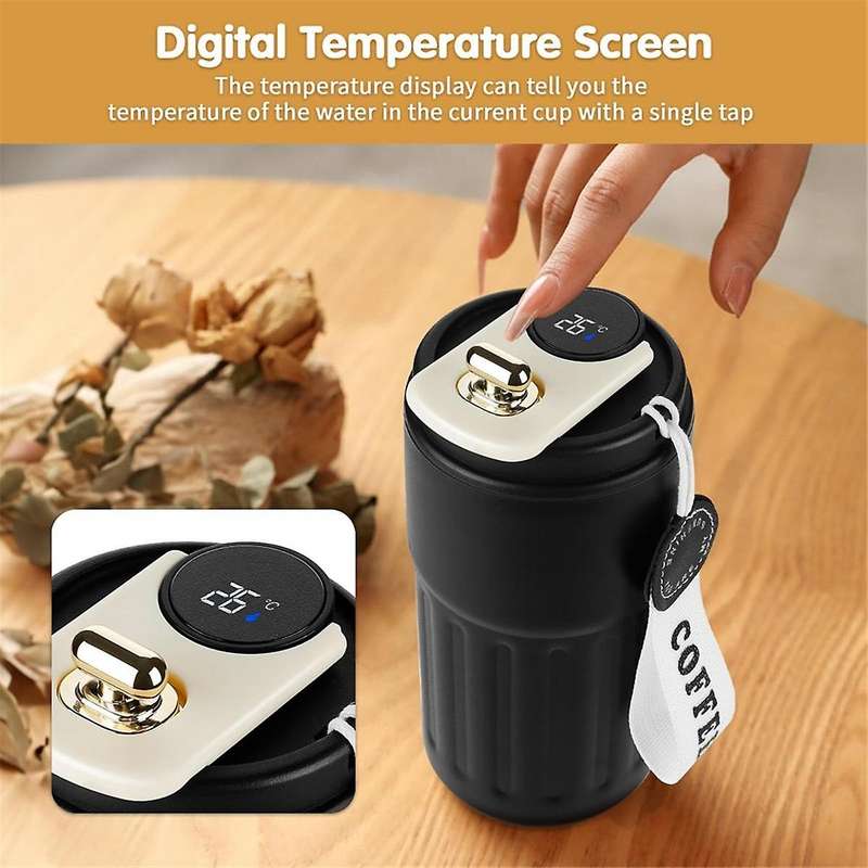 Coffee Mug Digital Display Bottles 410ml Stainless Steel Mug Insulated Vacuum Thermal Mug Leakproof