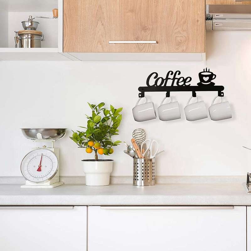 Coffee Mug Holder (4 Hooks),kitchen Or Coffee Bar Decor Sign,for Coffee Mug Hangers Display and Org
