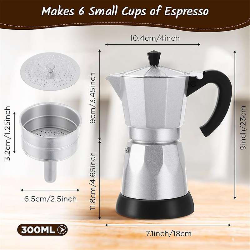 Coffee Pot 6 Cup Electric Espresso Coffee Maker Italian Moka Maker 300Ml Portable Moka Pot with Deta
