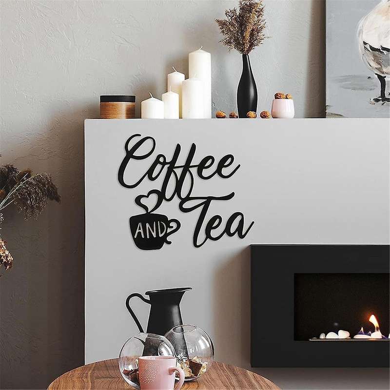 Coffee Sign and Tea Bar Metal Hanging Wall Art Black Cup Decor Letter for Cafe Farmhouse Kitchen