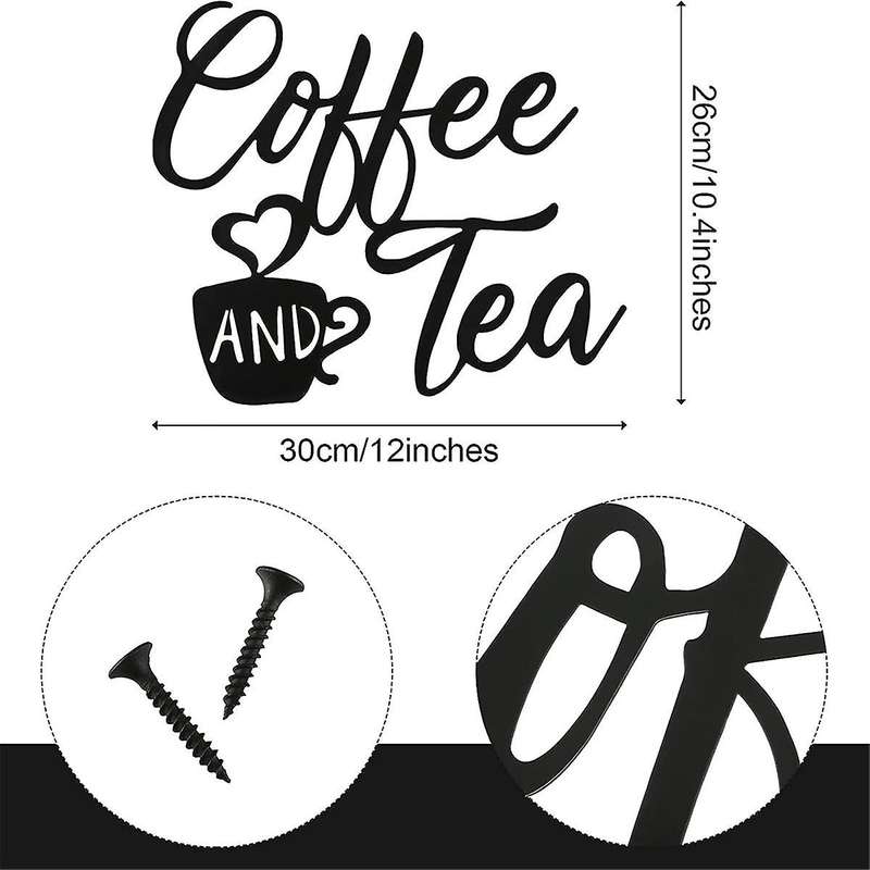 Coffee Sign and Tea Bar Metal Hanging Wall Art Black Cup Decor Letter for Cafe Farmhouse Kitchen