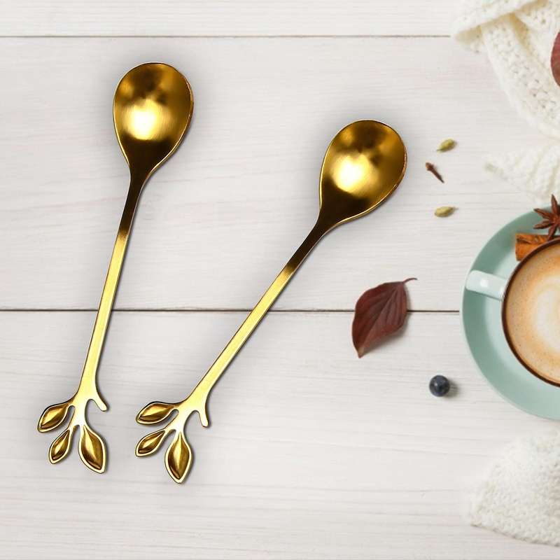 Coffee Stirring Spoon Stainless Steel Creative Branch Leaves Shape Creative Cutlery Dessert Spoon J