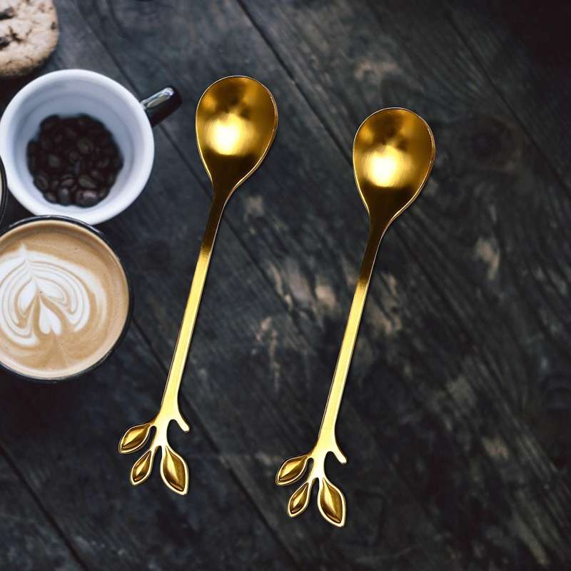 Coffee Stirring Spoon Stainless Steel Creative Branch Leaves Shape Creative Cutlery Dessert Spoon J