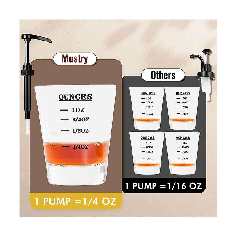 Coffee Syrup Dispenser Cup with Labels Glass Syrup Pump Dispenser , for Coffee Bar Accessories, 500