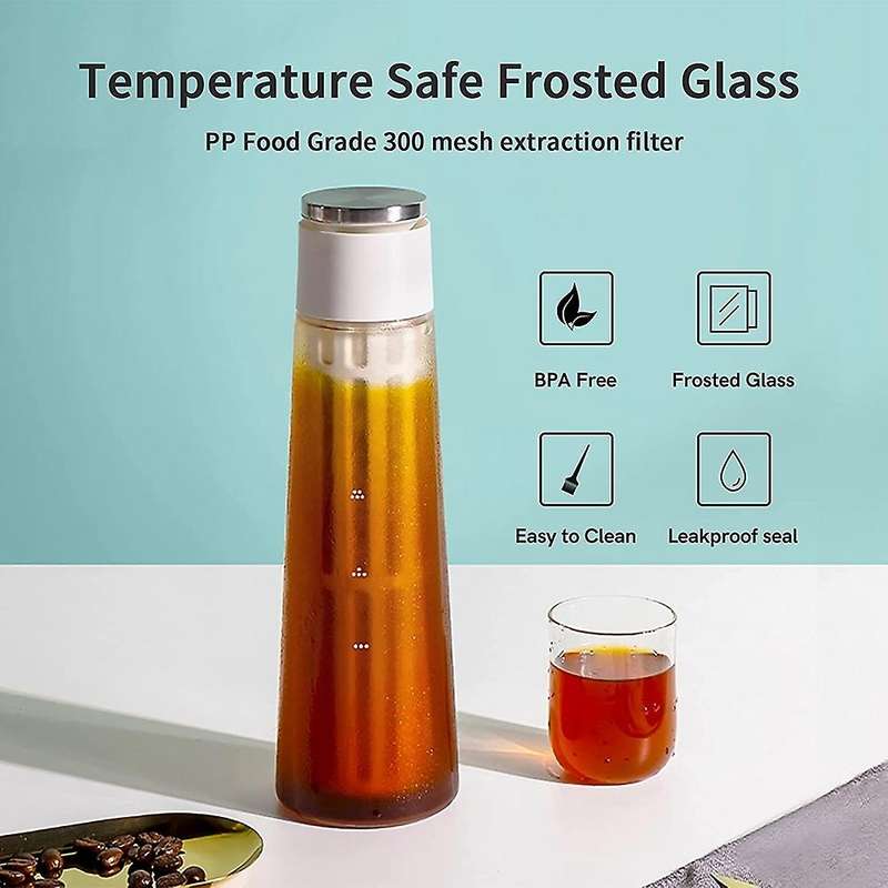 Cold Brew Coffee Maker and Ice Tea Maker, Reusable Mesh Filter, Portable Ice Coffee Pitcher for Home