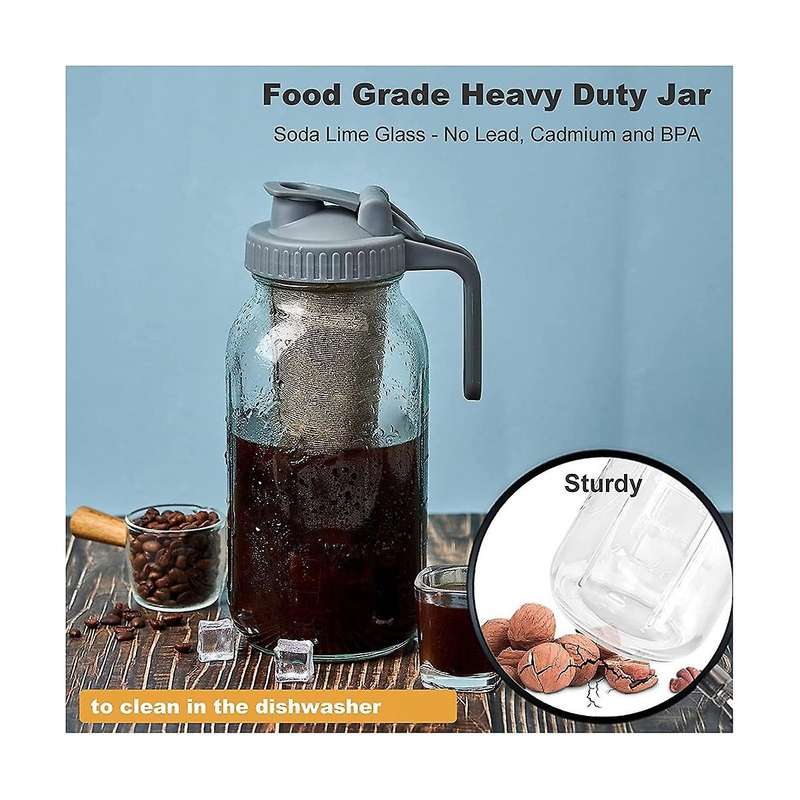 Cold Brew Coffee Maker Pitcher,32 Oz Thick Spout Lid with Handle & Stainless Steel Filter for Iced