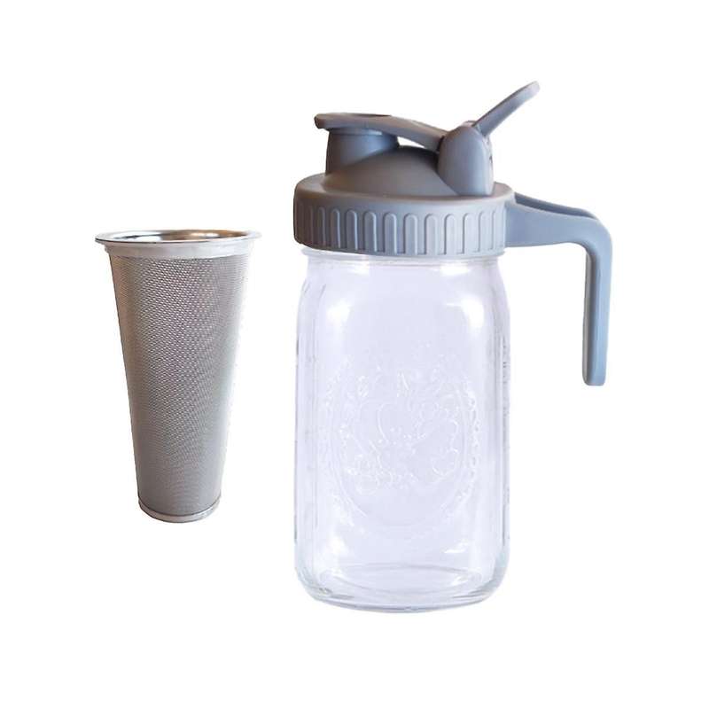 Cold Brew Coffee Maker Pitcher,32 Oz Thick Spout Lid with Handle & Stainless Steel Filter for Iced