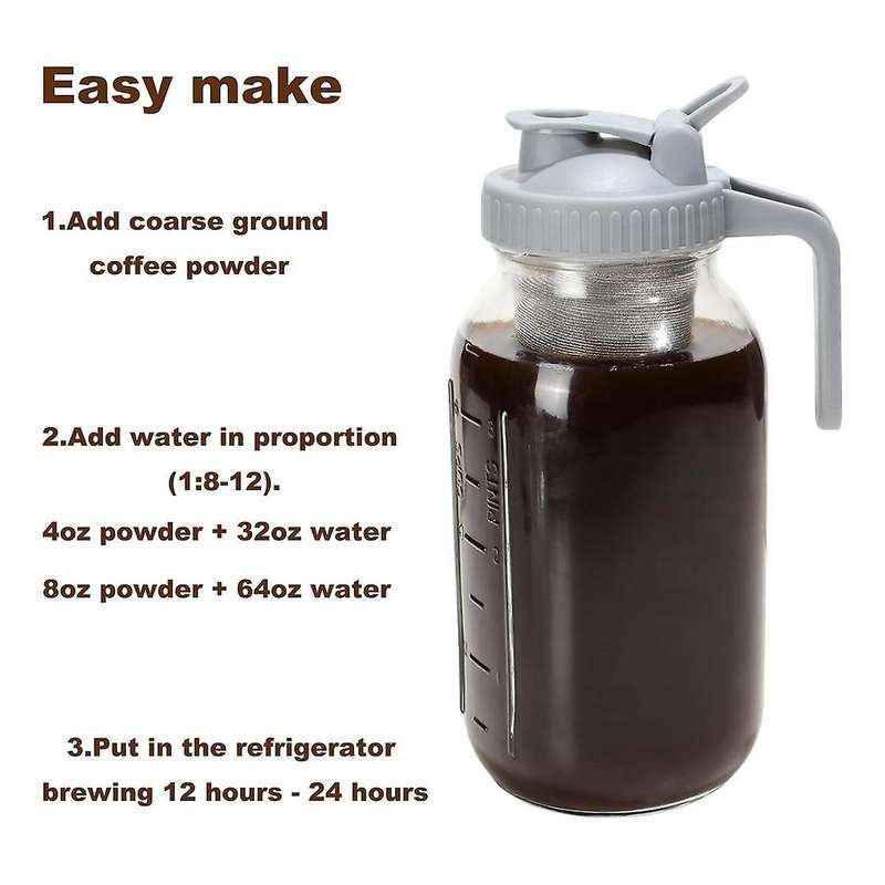 Cold Brew Coffee Filter with Pour Spout Lid for 32 Oz Wide Mouth Mason Jar, 304 Stainless Steel Str