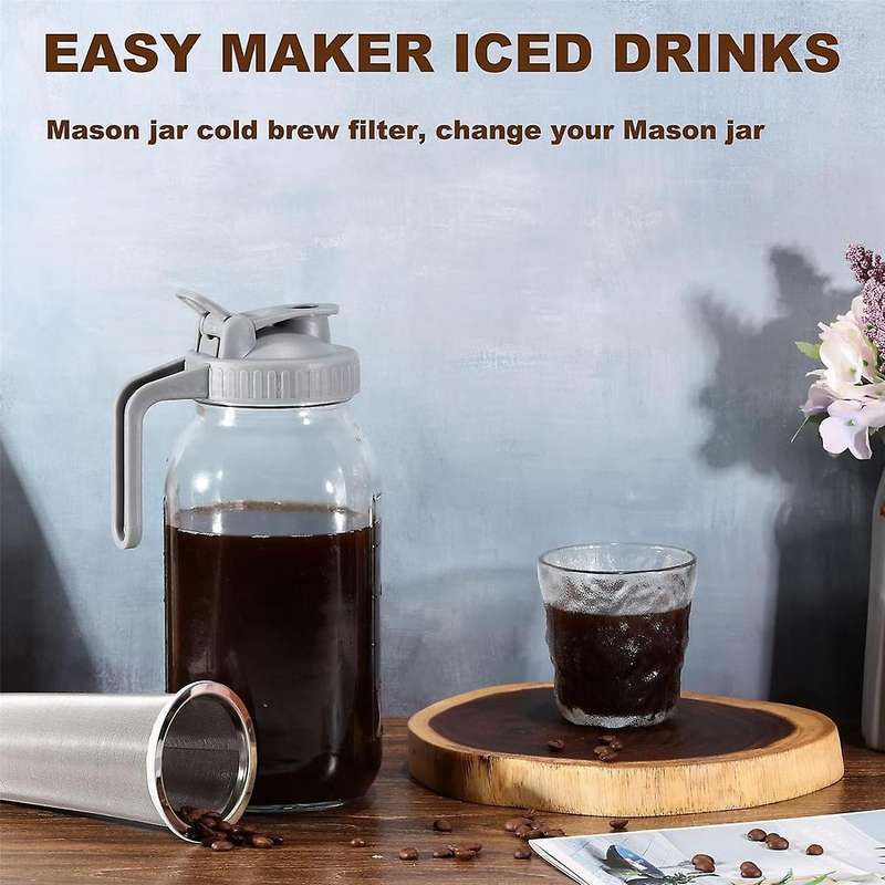 Cold Brew Coffee Filter with Pour Spout Lid for 32 Oz Wide Mouth Mason Jar, 304 Stainless Steel Str