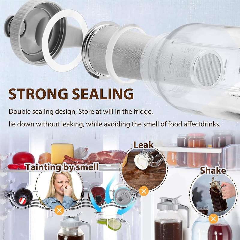 Cold Brew Coffee Filter with Pour Spout Lid for 32 Oz Wide Mouth Mason Jar, 304 Stainless Steel Str