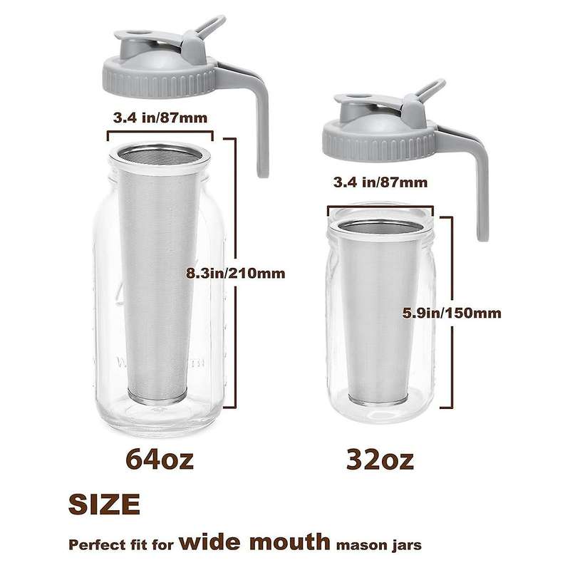 Cold Brew Coffee Filter with Pour Spout Lid for 32 Oz Wide Mouth Mason Jar, 304 Stainless Steel Str