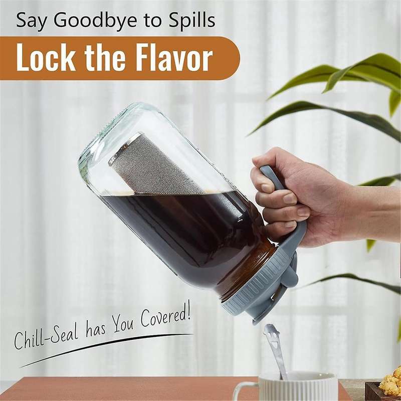 Cold Brew Coffee Maker Mason Jar 64oz, Durable Thick Glass Cold Brew Pitcher Flip Cap Spout Lid with