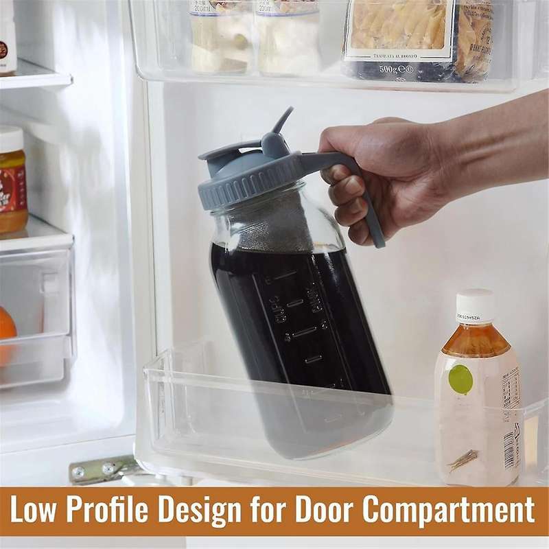Cold Brew Coffee Maker Mason Jar 64oz, Durable Thick Glass Cold Brew Pitcher Flip Cap Spout Lid with