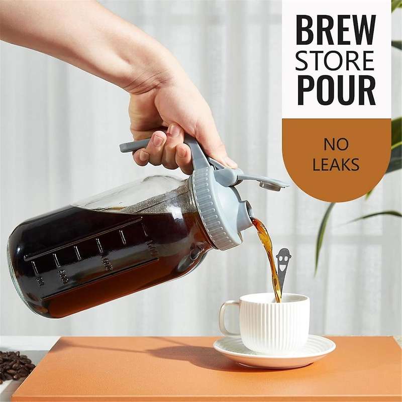 Cold Brew Coffee Maker Mason Jar 64oz, Durable Thick Glass Cold Brew Pitcher Flip Cap Spout Lid with