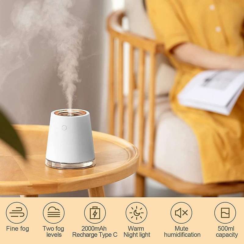 Cold Fog Humidifier with Night Light Baby Room Bedroom Home Office Silent Ultrasonic Air Humidifier