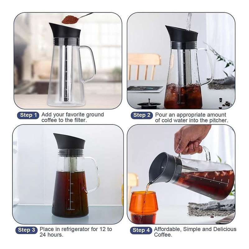Cold Brew Coffee Maker, Iced Coffee Maker Machine, Cold Brew Tea Pitcher Durable Glass and Airtight