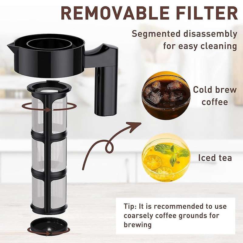 Cold Brew Coffee Maker, 40 Oz Iced Coffee Pitcher with Mesh Filter, Glass Ice Coffee Making Jug for