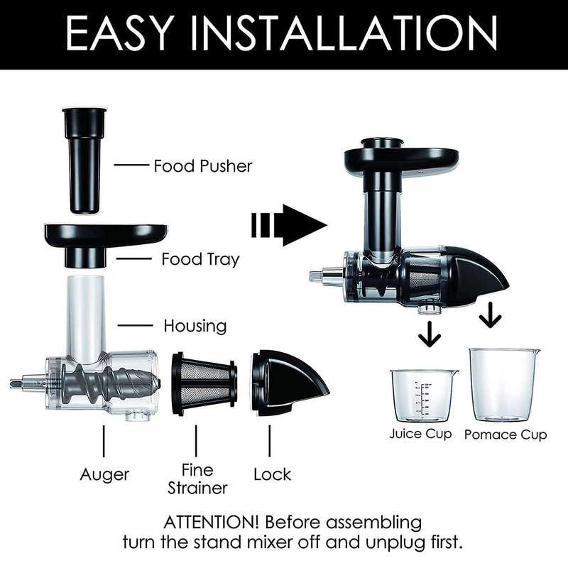 Cold Press Juicer Attachment for 3.5/4.5/5 Quart Tilt Head Stand Mixers, Slow Juicer Attachment