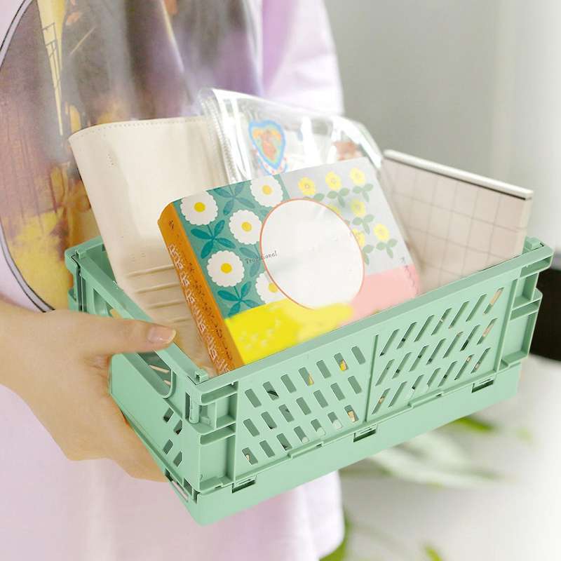 Collapsible Plastic Folding Storage Box Basket Utility Cosmetic Container Green
