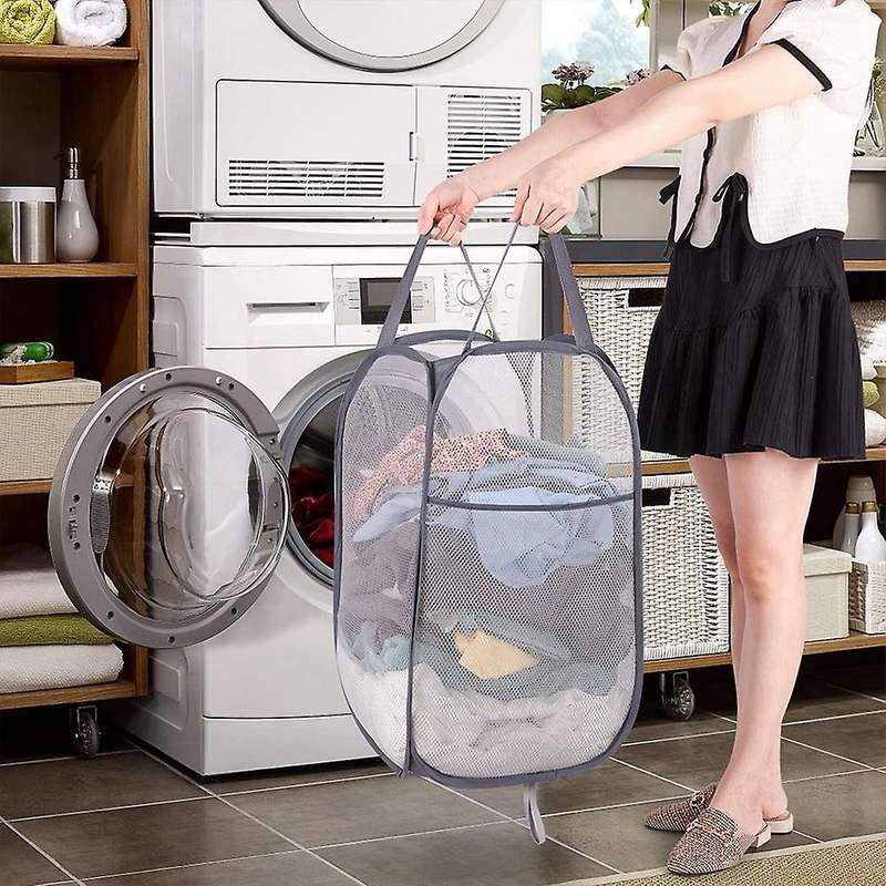 Collapsible Laundry Basket Strong Mesh Up Laundry Hamper for Laundry with Side Pocket Reinforced H
