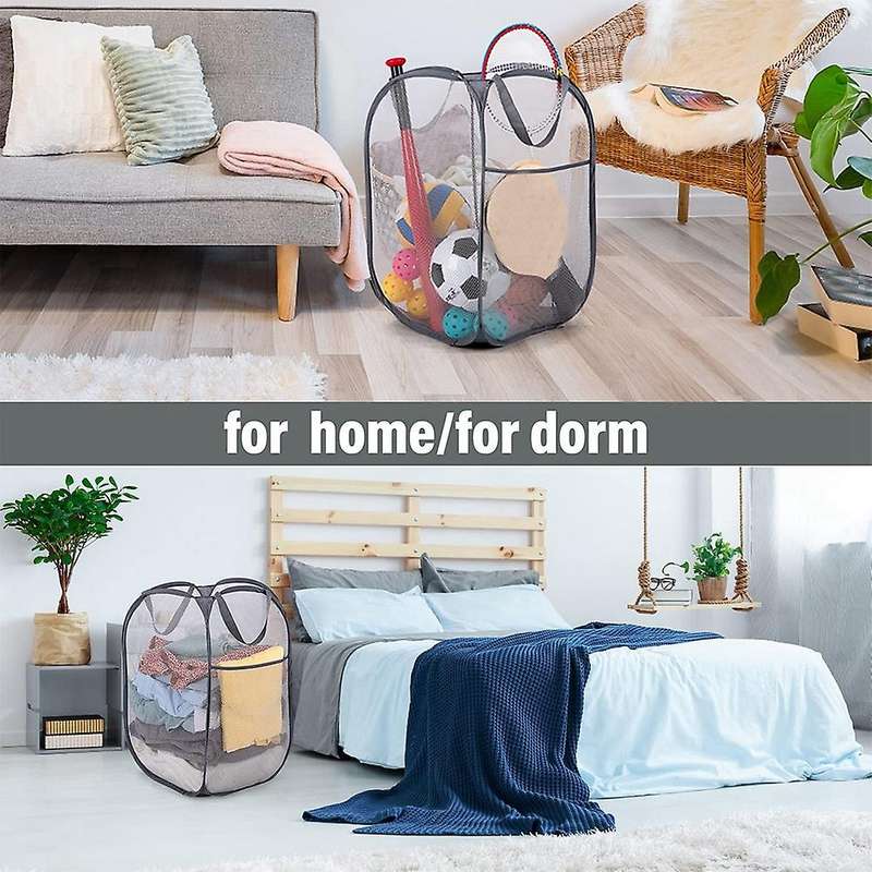 Collapsible Laundry Basket Strong Mesh Up Laundry Hamper for Laundry with Side Pocket Reinforced H