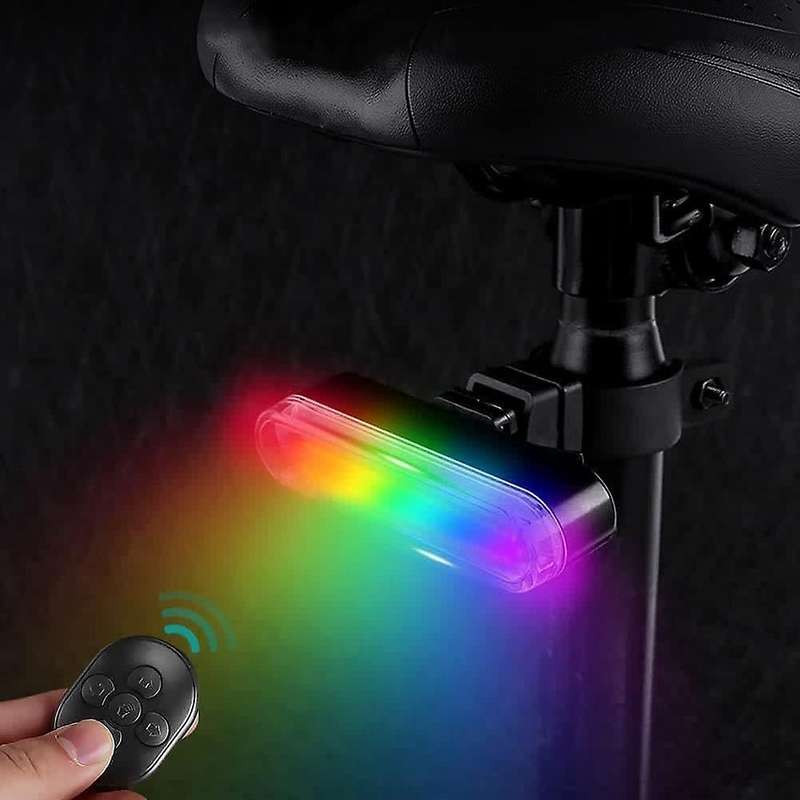 Color Bike Tail Light with Turn Signals Ultra Bright RGB Lights Wireless Remote Bicycle Rear Light f
