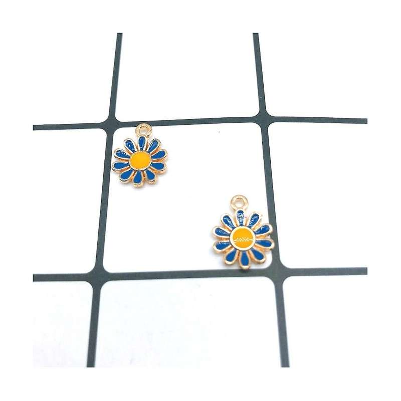 Colored Flower Ornament Daisy Cornflower Charms Alloy Enamel Light Gold Plated Links Connectors For